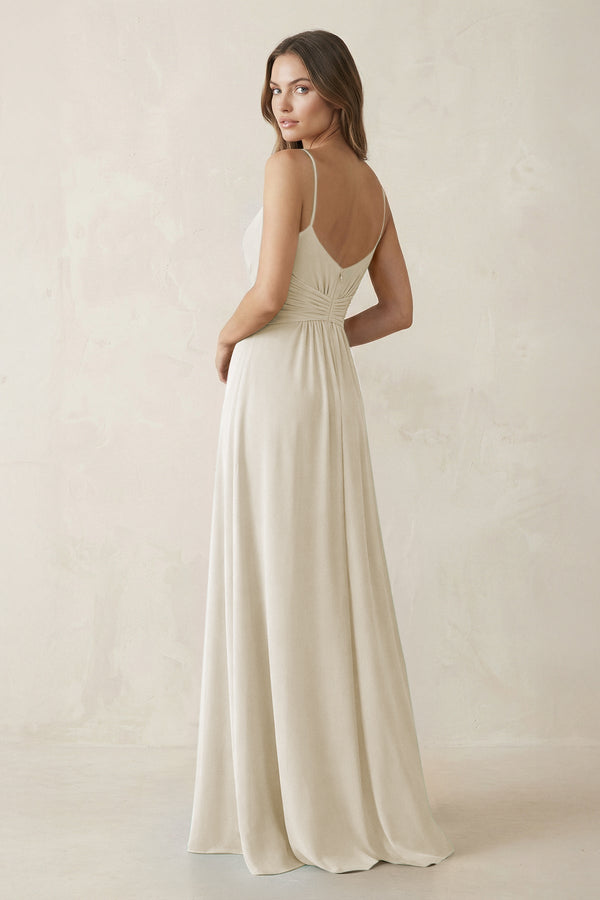 Spaghetti Strap Ruched Chiffon A - Line Bridesmaid Dress in Dove Gray - KissProm Bridesmaid Dresses
