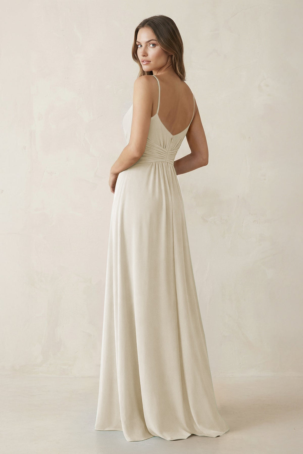 Spaghetti Strap Ruched Chiffon A - Line Bridesmaid Dress in Dove Gray - KissProm Bridesmaid Dresses