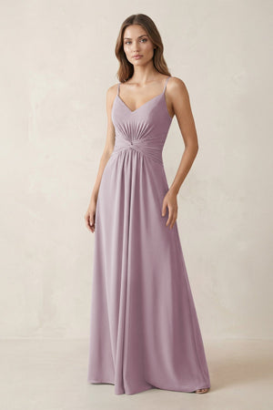 Spaghetti Strap Ruched Chiffon A - Line Bridesmaid Dress in Dusk - KissProm Bridesmaid Dresses