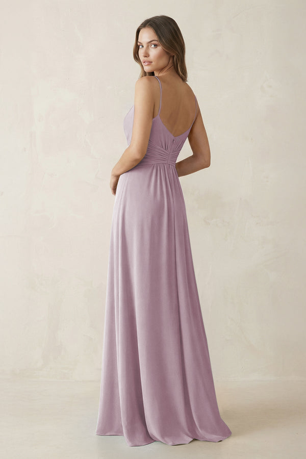 Spaghetti Strap Ruched Chiffon A - Line Bridesmaid Dress in Dusk - KissProm Bridesmaid Dresses
