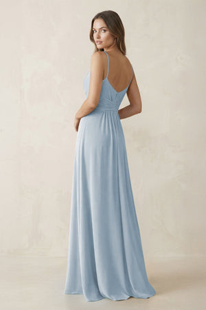 Spaghetti Strap Ruched Chiffon A - Line Bridesmaid Dress in Dusty Blue - KissProm Bridesmaid Dresses