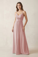 Spaghetti Strap Ruched Chiffon A - Line Bridesmaid Dress in Dusty Rose - KissProm Bridesmaid Dresses