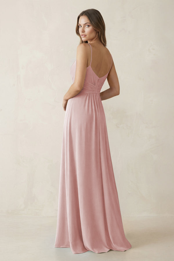 Spaghetti Strap Ruched Chiffon A - Line Bridesmaid Dress in Dusty Rose - KissProm Bridesmaid Dresses