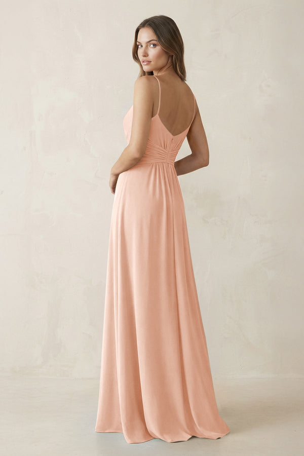 Spaghetti Strap Ruched Chiffon A - Line Bridesmaid Dress in English Rose - KissProm Bridesmaid Dresses