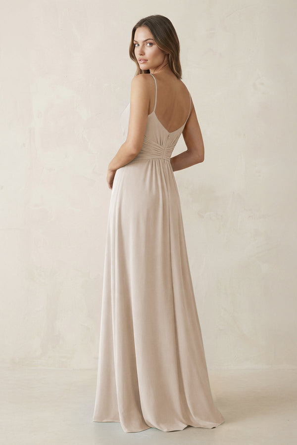 Spaghetti Strap Ruched Chiffon A - Line Bridesmaid Dress in Frost - KissProm Bridesmaid Dresses