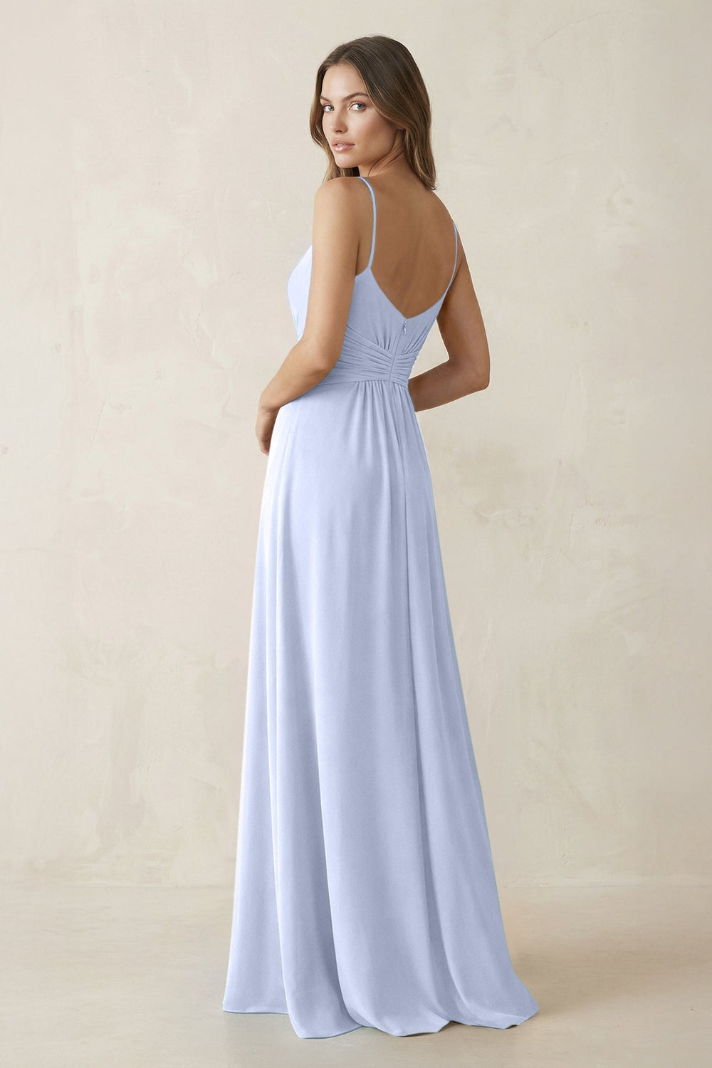 Spaghetti Strap Ruched Chiffon A - Line Bridesmaid Dress in Ice - KissProm Bridesmaid Dresses