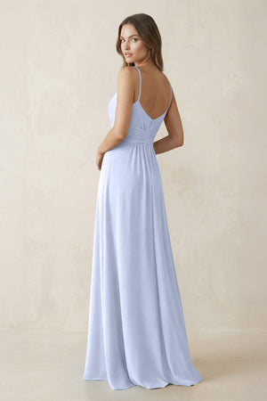 Spaghetti Strap Ruched Chiffon A - Line Bridesmaid Dress in Ice - KissProm Bridesmaid Dresses
