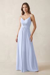 Spaghetti Strap Ruched Chiffon A - Line Bridesmaid Dress in Ice - KissProm Bridesmaid Dresses
