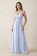 Spaghetti Strap Ruched Chiffon A - Line Bridesmaid Dress in Ice - KissProm Bridesmaid Dresses