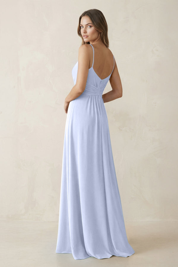 Spaghetti Strap Ruched Chiffon A - Line Bridesmaid Dress in Ice - KissProm Bridesmaid Dresses