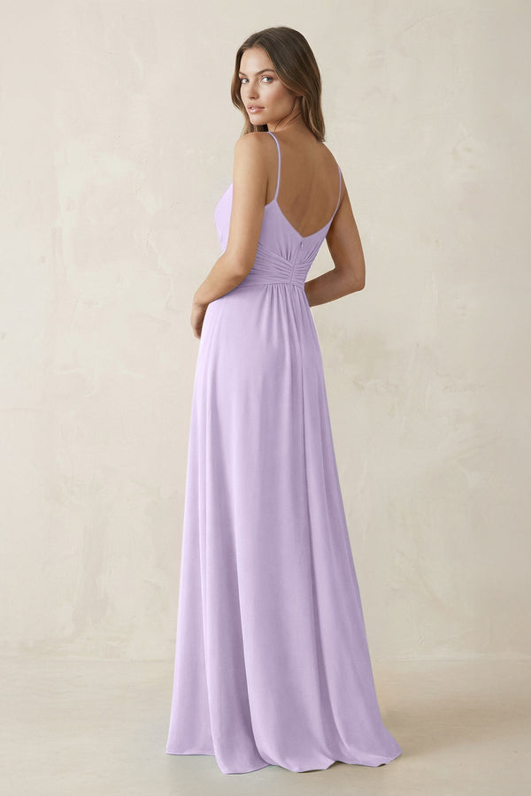 Spaghetti Strap Ruched Chiffon A - Line Bridesmaid Dress in Lavender - KissProm Bridesmaid Dresses