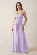 Spaghetti Strap Ruched Chiffon A - Line Bridesmaid Dress in Lavender - KissProm Bridesmaid Dresses
