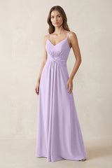 Spaghetti Strap Ruched Chiffon A - Line Bridesmaid Dress in Lavender - KissProm Bridesmaid Dresses