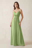 Spaghetti Strap Ruched Chiffon A - Line Bridesmaid Dress in Matcha - KissProm Bridesmaid Dresses