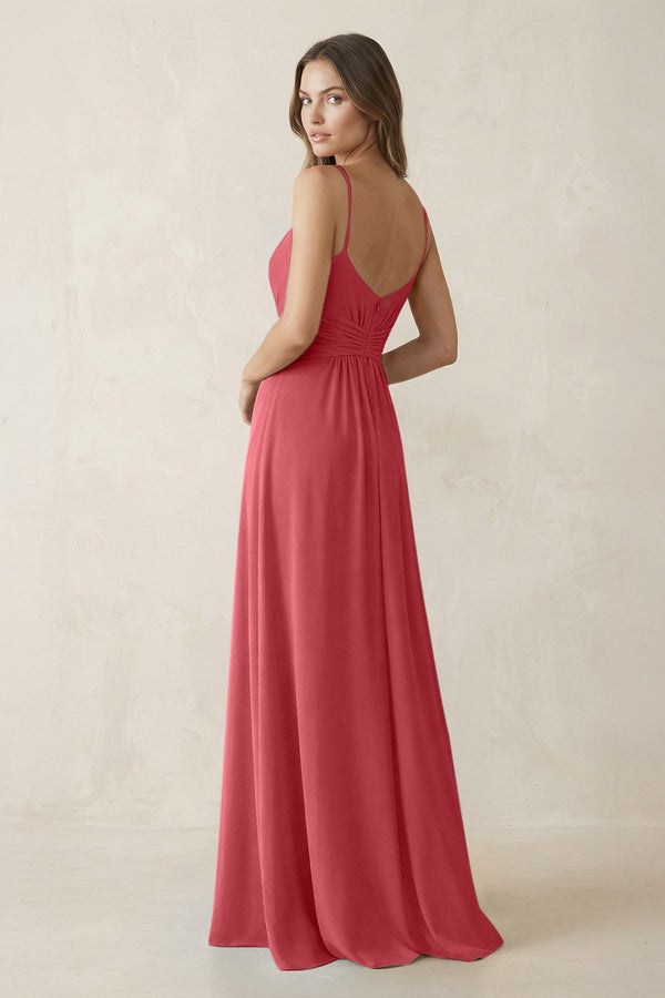 Spaghetti Strap Ruched Chiffon A - Line Bridesmaid Dress in Merlot - KissProm Bridesmaid Dresses