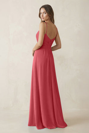 Spaghetti Strap Ruched Chiffon A - Line Bridesmaid Dress in Merlot - KissProm Bridesmaid Dresses