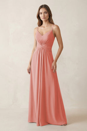 Spaghetti Strap Ruched Chiffon A - Line Bridesmaid Dress in Mulberry - KissProm Bridesmaid Dresses