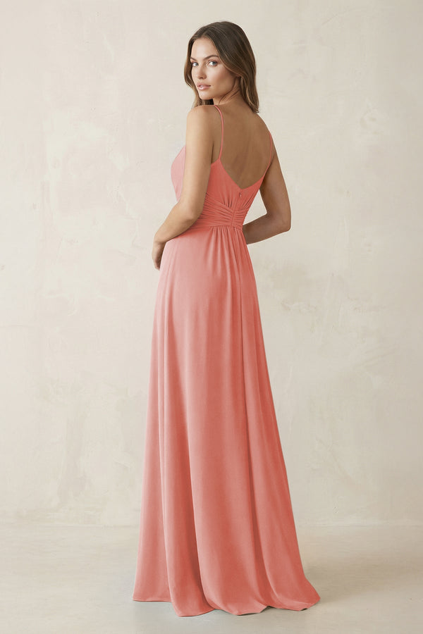 Spaghetti Strap Ruched Chiffon A - Line Bridesmaid Dress in Mulberry - KissProm Bridesmaid Dresses
