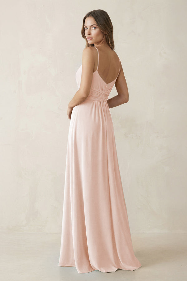 Spaghetti Strap Ruched Chiffon A - Line Bridesmaid Dress in Pale Blush - KissProm Bridesmaid Dresses