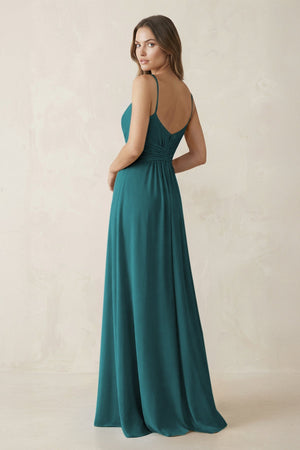 Spaghetti Strap Ruched Chiffon A - Line Bridesmaid Dress in Pine - KissProm Bridesmaid Dresses
