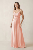 Spaghetti Strap Ruched Chiffon A - Line Bridesmaid Dress in Rose Petal - KissProm Bridesmaid Dresses