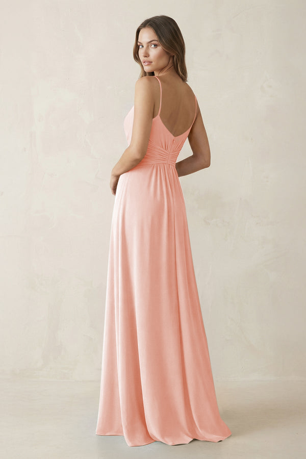 Spaghetti Strap Ruched Chiffon A - Line Bridesmaid Dress in Rose Petal - KissProm Bridesmaid Dresses