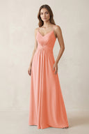 Spaghetti Strap Ruched Chiffon A - Line Bridesmaid Dress in Rosette - KissProm Bridesmaid Dresses