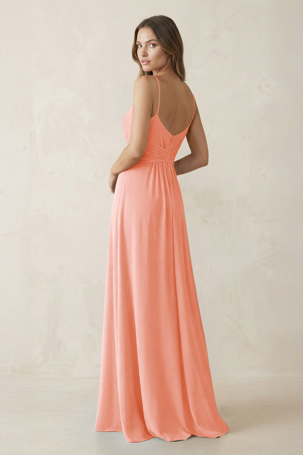 Spaghetti Strap Ruched Chiffon A - Line Bridesmaid Dress in Rosette - KissProm Bridesmaid Dresses