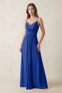 Spaghetti Strap Ruched Chiffon A - Line Bridesmaid Dress in Royal Blue - KissProm Bridesmaid Dresses