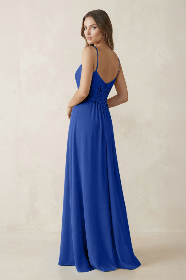 Spaghetti Strap Ruched Chiffon A - Line Bridesmaid Dress in Royal Blue - KissProm Bridesmaid Dresses