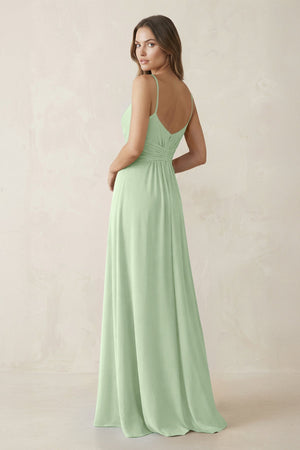Spaghetti Strap Ruched Chiffon A - Line Bridesmaid Dress in Sage - KissProm Bridesmaid Dresses