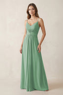 Spaghetti Strap Ruched Chiffon A - Line Bridesmaid Dress in Sea Glass - KissProm Bridesmaid Dresses