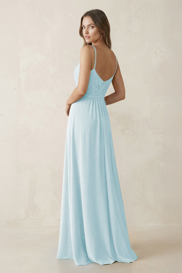 Spaghetti Strap Ruched Chiffon A - Line Bridesmaid Dress in Sky Blue - KissProm Bridesmaid Dresses