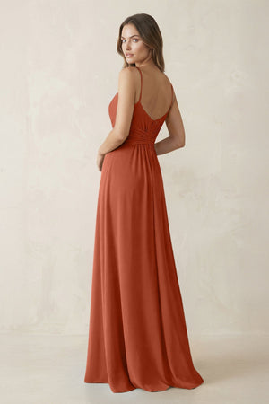 Spaghetti Strap Ruched Chiffon A - Line Bridesmaid Dress in Spice - KissProm Bridesmaid Dresses