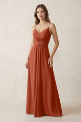 Spaghetti Strap Ruched Chiffon A - Line Bridesmaid Dress in Spice - KissProm Bridesmaid Dresses