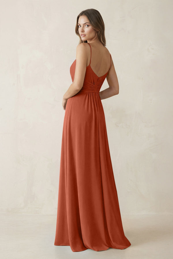 Spaghetti Strap Ruched Chiffon A - Line Bridesmaid Dress in Spice - KissProm Bridesmaid Dresses