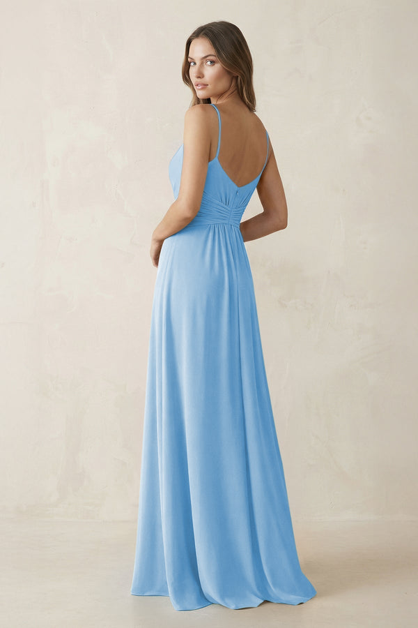 Spaghetti Strap Ruched Chiffon A - Line Bridesmaid Dress in Steel Blue - KissProm Bridesmaid Dresses