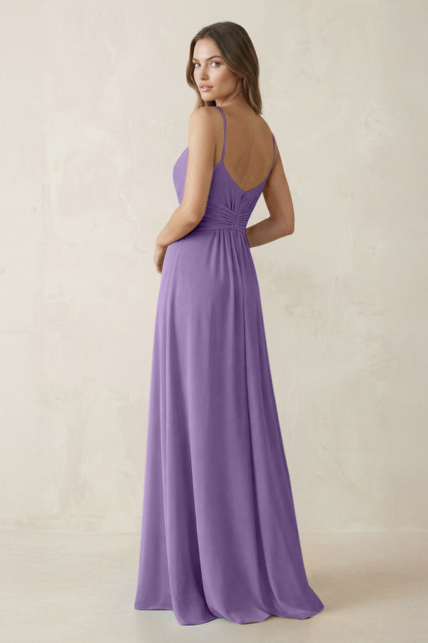 Spaghetti Strap Ruched Chiffon A - Line Bridesmaid Dress in Tahiti - KissProm Bridesmaid Dresses