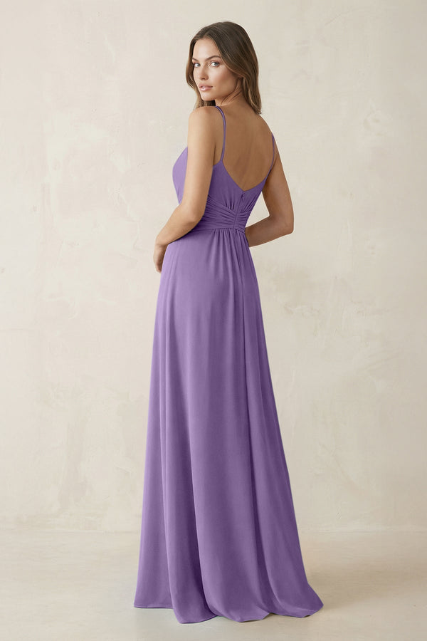 Spaghetti Strap Ruched Chiffon A - Line Bridesmaid Dress in Tahiti - KissProm Bridesmaid Dresses