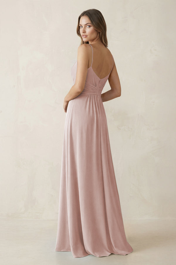 Spaghetti Strap Ruched Chiffon A - Line Bridesmaid Dress in Toffee - KissProm Bridesmaid Dresses