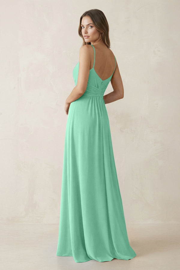 Spaghetti Strap Ruched Chiffon A - Line Bridesmaid Dress in Turquoise - KissProm Bridesmaid Dresses