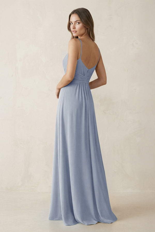 Spaghetti Strap Ruched Chiffon A - Line Bridesmaid Dress in Twilight - KissProm Bridesmaid Dresses