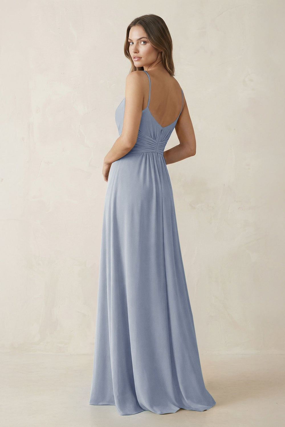 Spaghetti Strap Ruched Chiffon A - Line Bridesmaid Dress in Twilight - KissProm Bridesmaid Dresses