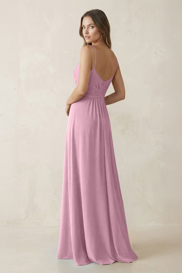 Spaghetti Strap Ruched Chiffon A - Line Bridesmaid Dress in Vintage Mauve - KissProm Bridesmaid Dresses