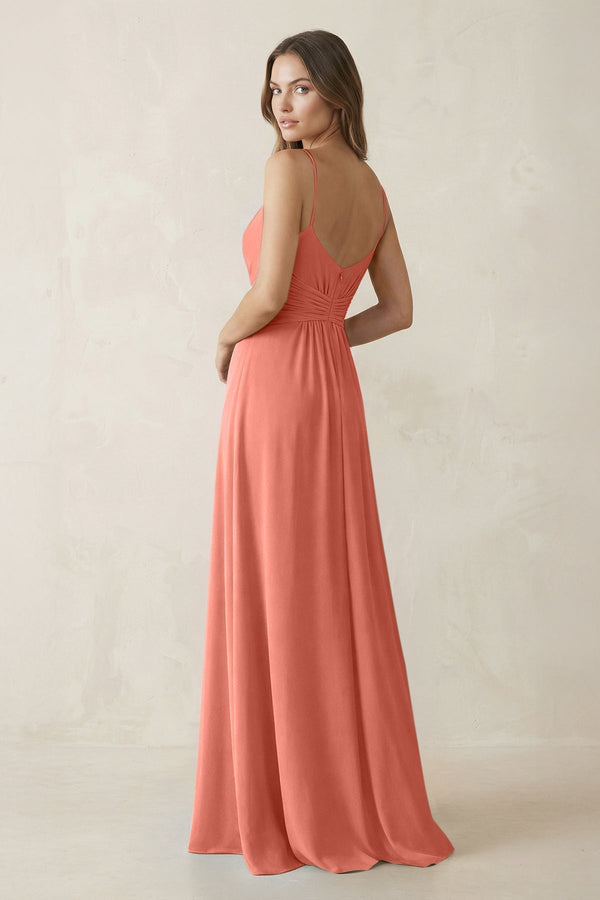 Spaghetti Strap Ruched Chiffon A - Line Bridesmaid Dress in Wild Rose - KissProm Bridesmaid Dresses