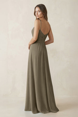 Spaghetti Strap Ruched Chiffon A - Line Bridesmaid Dress in Willow Green - KissProm Bridesmaid Dresses