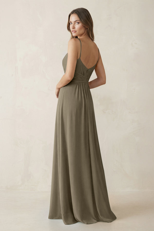 Spaghetti Strap Ruched Chiffon A - Line Bridesmaid Dress in Willow Green - KissProm Bridesmaid Dresses