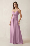 Spaghetti Strap Ruched Chiffon A - Line Bridesmaid Dress in Wisteria - KissProm Bridesmaid Dresses