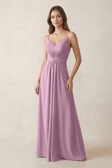 Spaghetti Strap Ruched Chiffon A - Line Bridesmaid Dress in Wisteria - KissProm Bridesmaid Dresses
