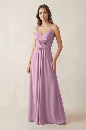 Spaghetti Strap Ruched Chiffon A - Line Bridesmaid Dress in Wisteria - KissProm Bridesmaid Dresses